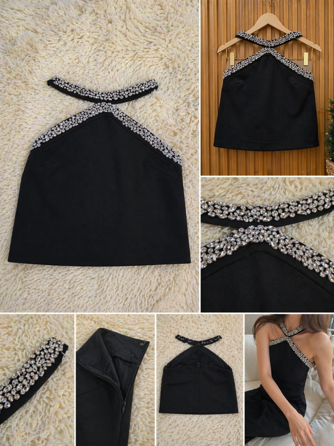 Black Halter Top with Rhinestone Embellishments