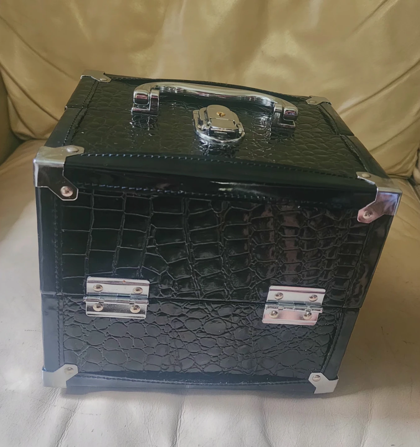 Black Croc Embossed Makeup Train Case - photo 2