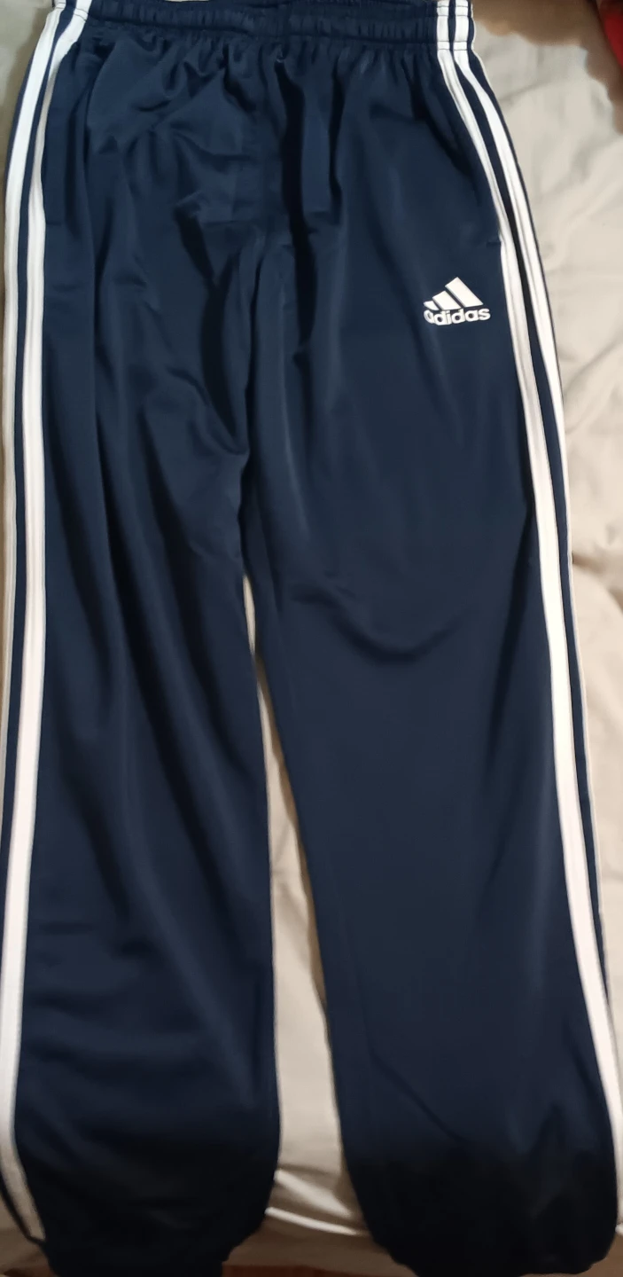 Adidas Navy Blue Track Pants with White Stripes