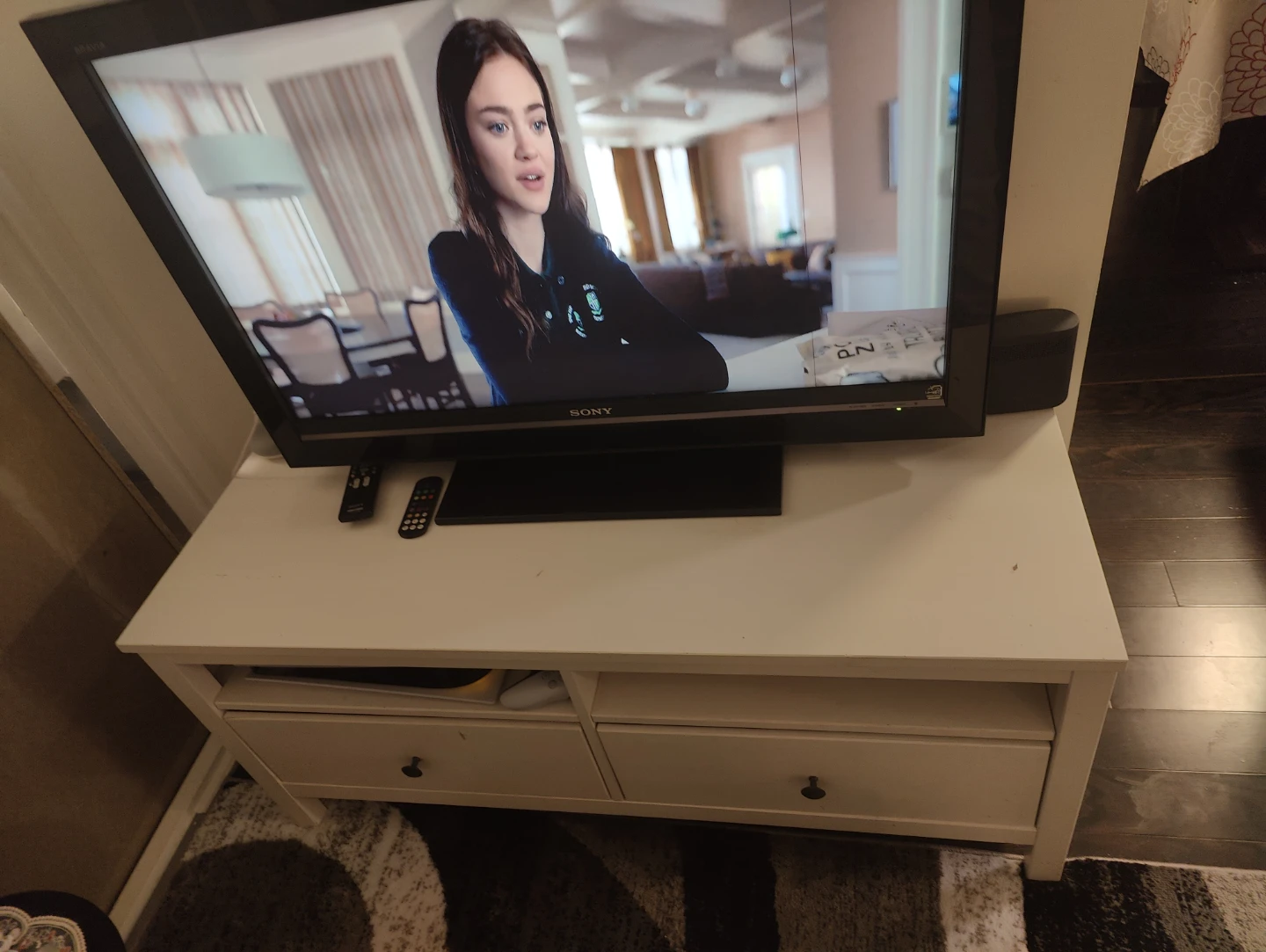White TV Stand with 2 Drawers and Open Shelf - photo 3