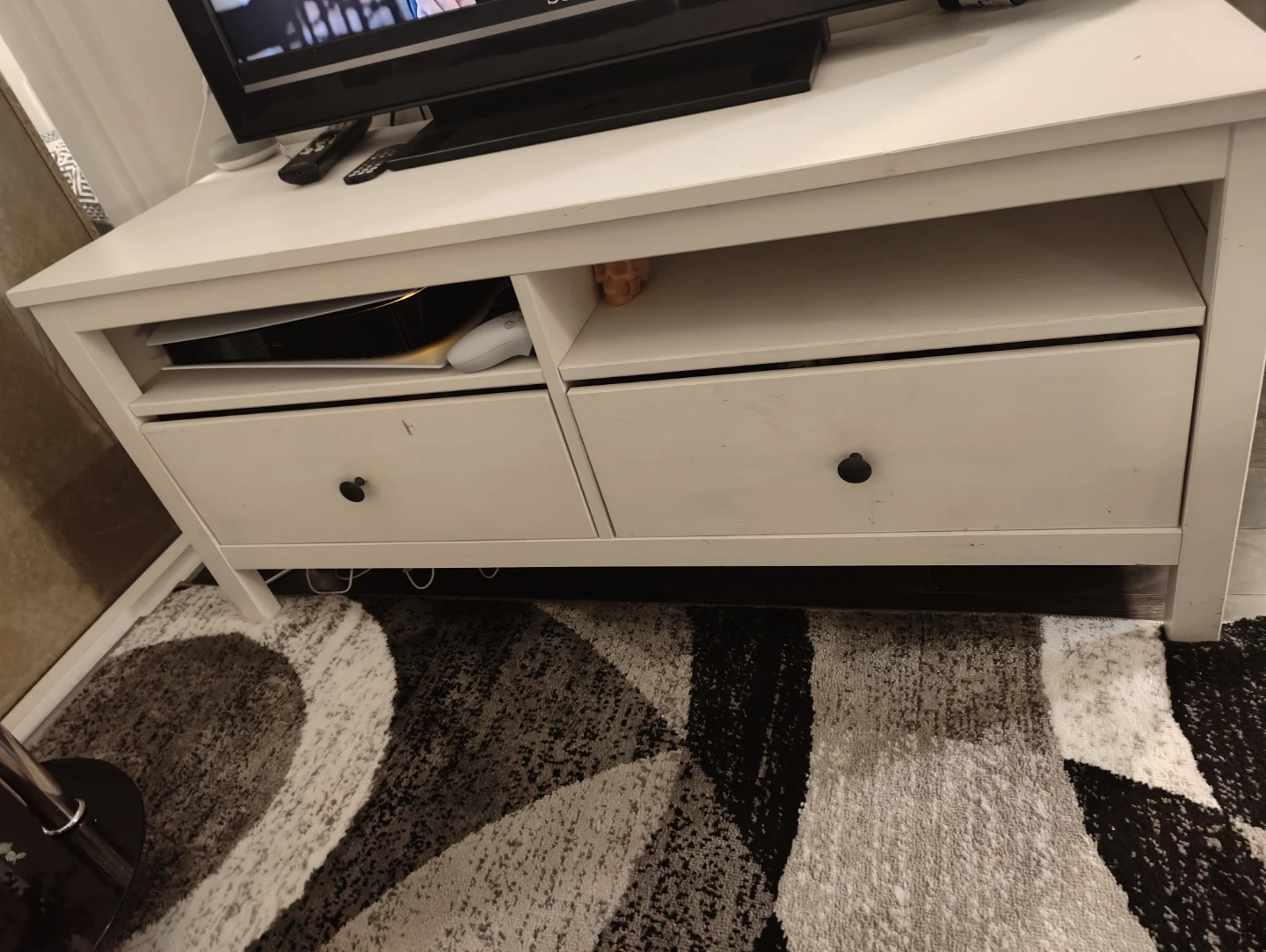 White TV Stand with 2 Drawers and Open Shelf - photo 4
