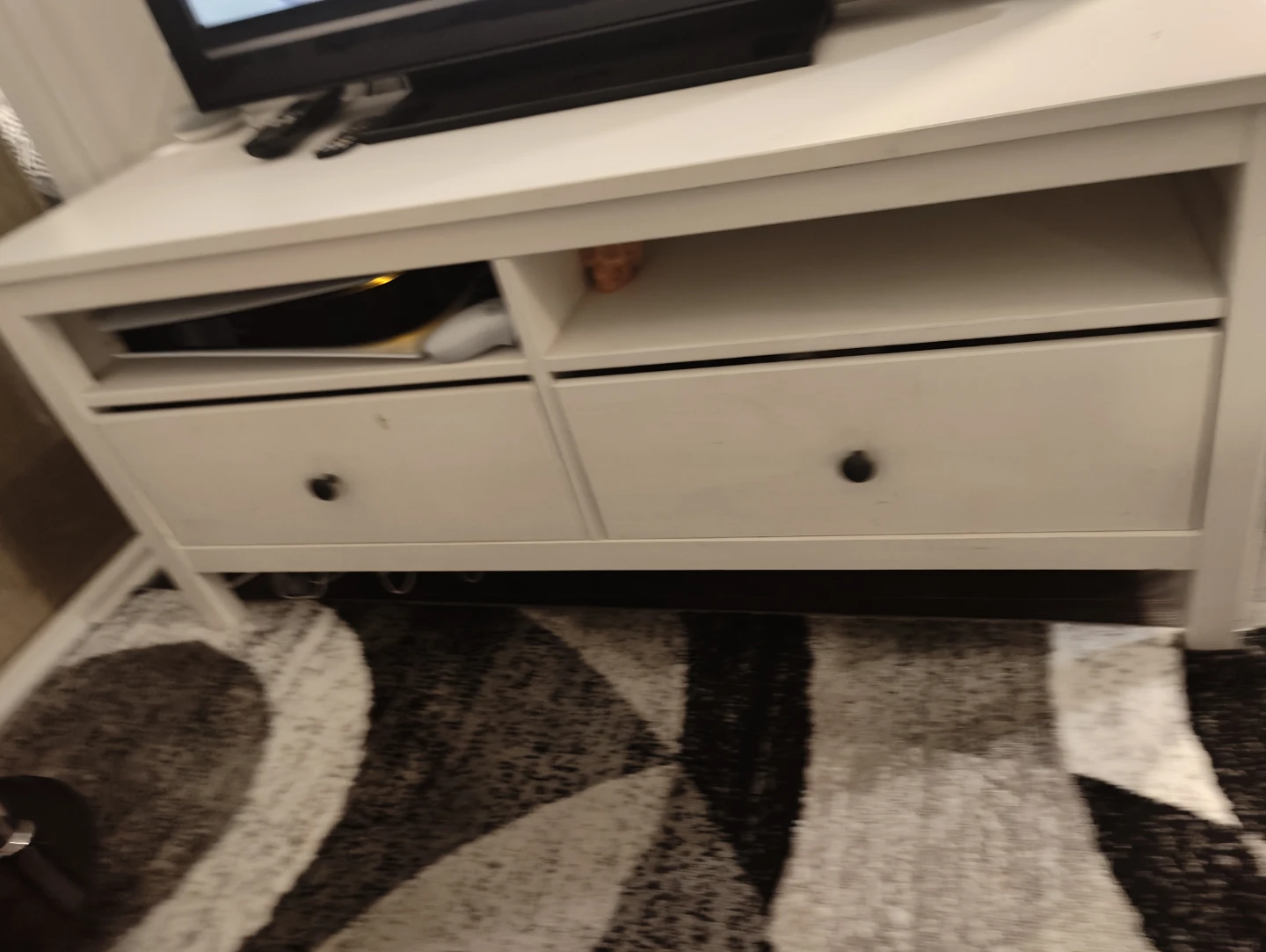 White TV Stand with 2 Drawers and Open Shelf - photo 5