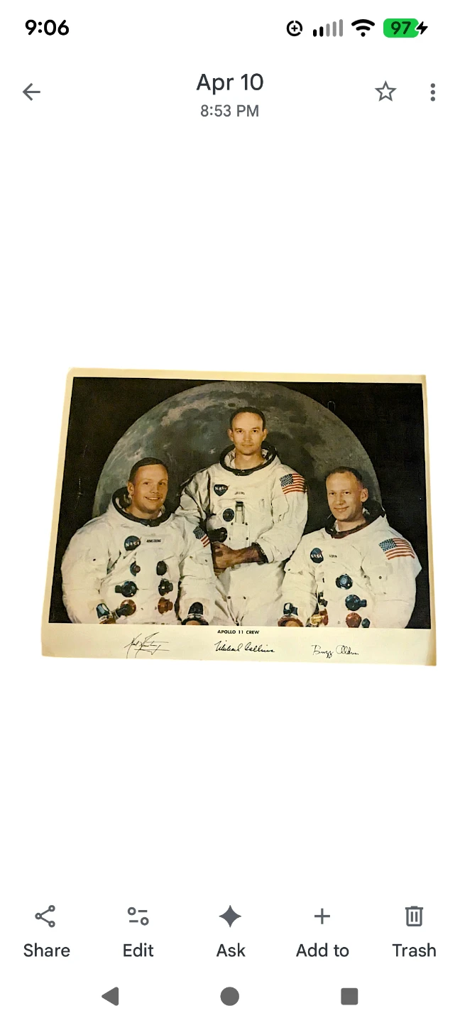 APOLLO 11: NEIL ARMSTRONG SIGNED & INSCRIBED CREW PHOTO PORTRAIT