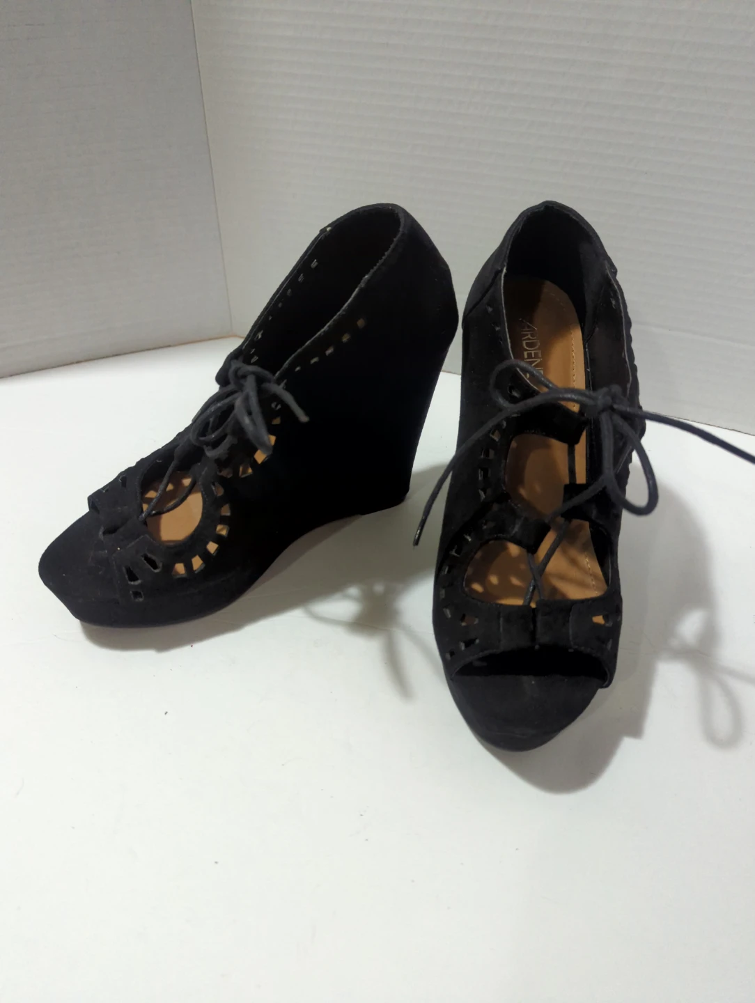 Suede Wedge Heels with Cutout Detail