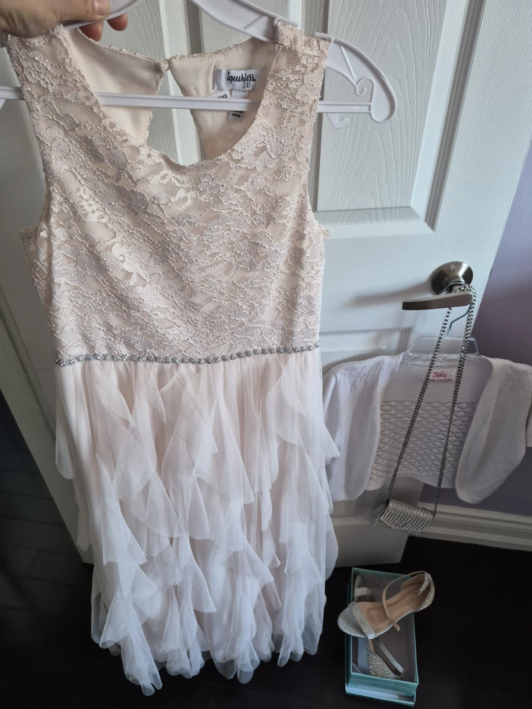 Girls pink dress size 14 Silver Sparkly Shoes and clutch Set