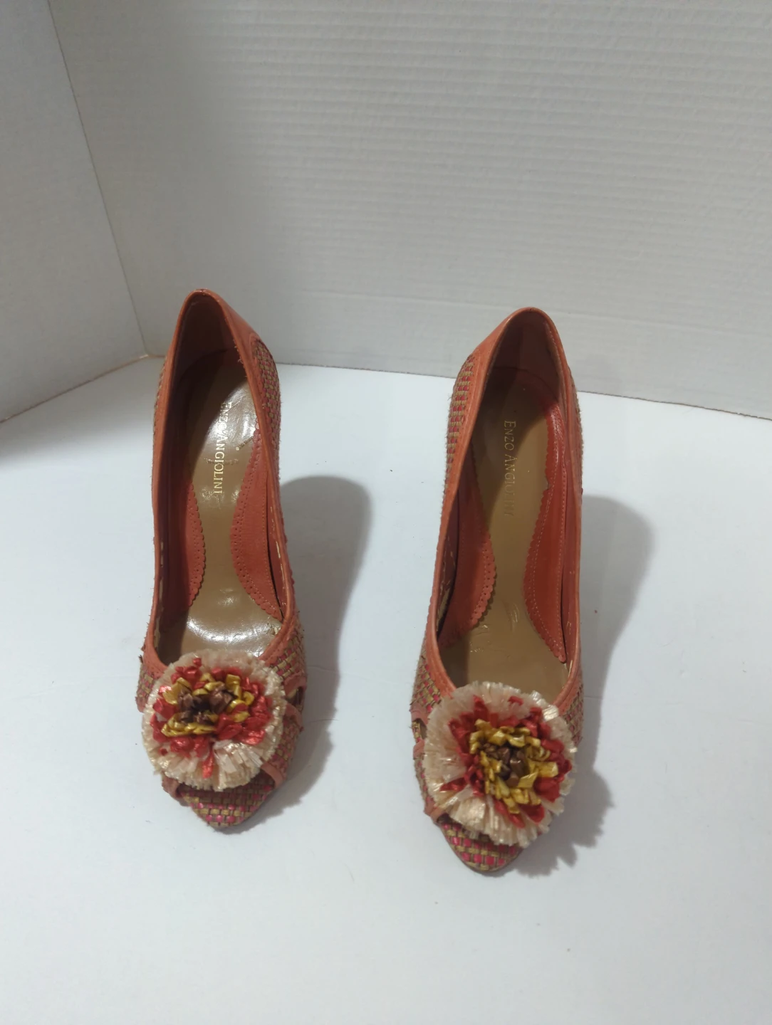 Enzo Angiolini Woven Peep-Toe Heels with Floral Accent