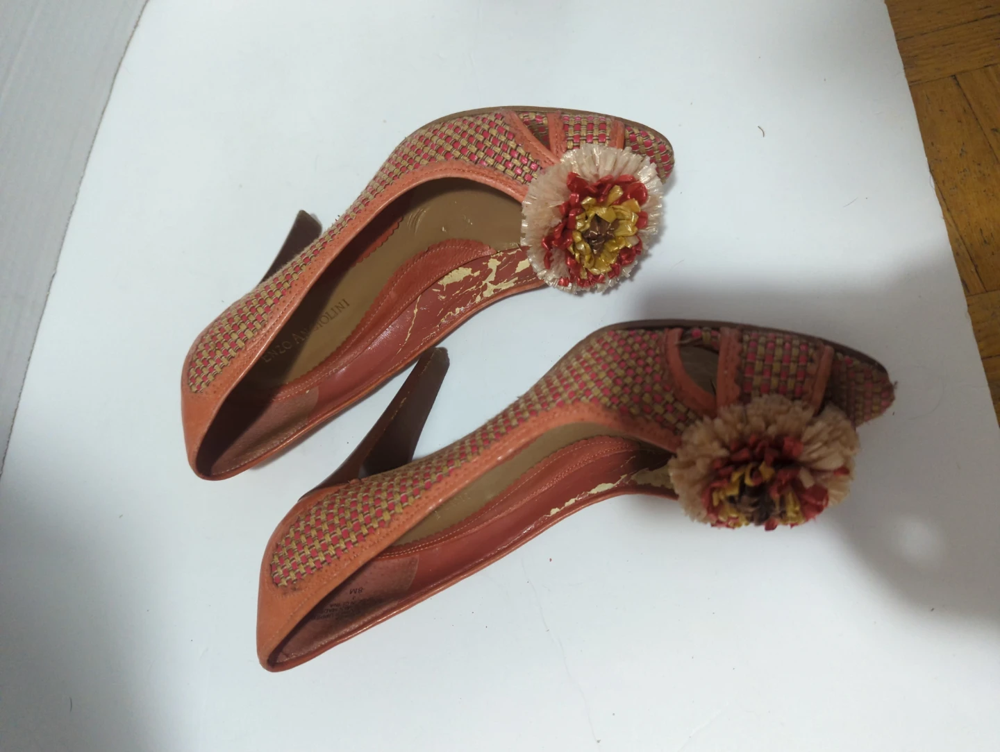 Enzo Angiolini Woven Peep-Toe Heels with Floral Accent - photo 3