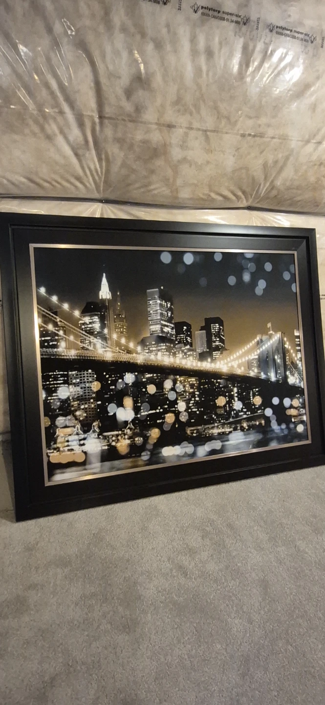 Framed Artwork - Cityscape Bridge at Night - photo 2