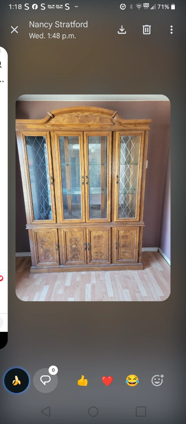 Vintage Oak China Cabinet with Glass Doors