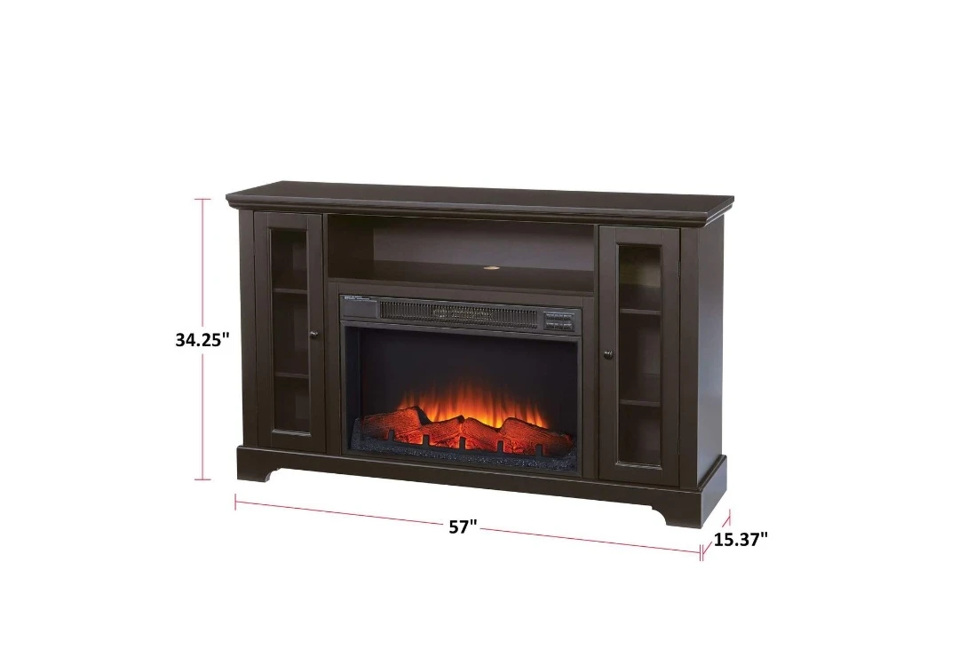 Dark Brown Electric Fireplace Entertainment Stand - 57" Wide
