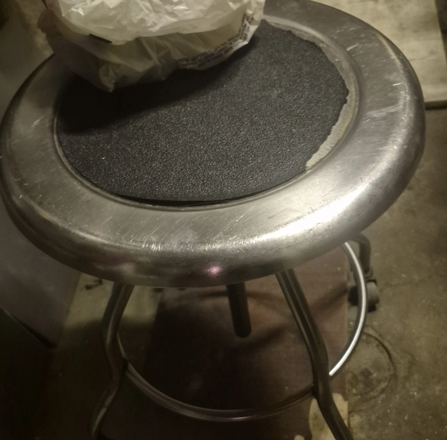 Vintage Metal Stool with Black Seat