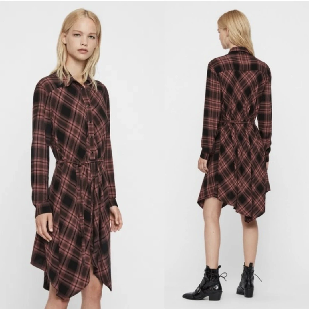 All Saints Tala Check Midi Dress