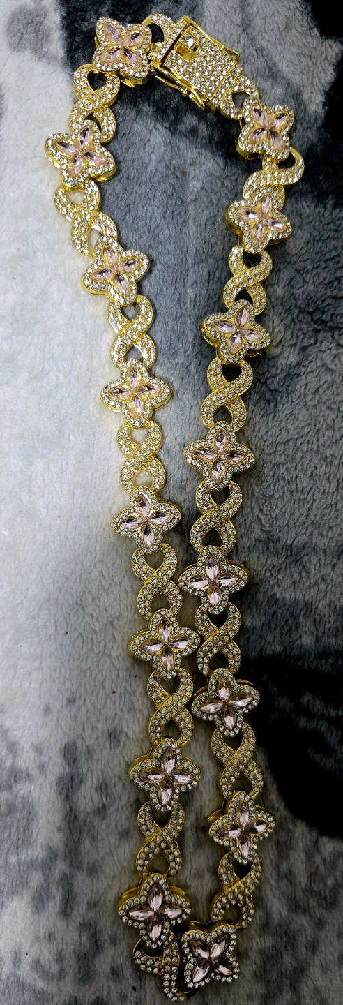 Gold Tone Clover Bracelet with Pink or Green Gems - photo 4