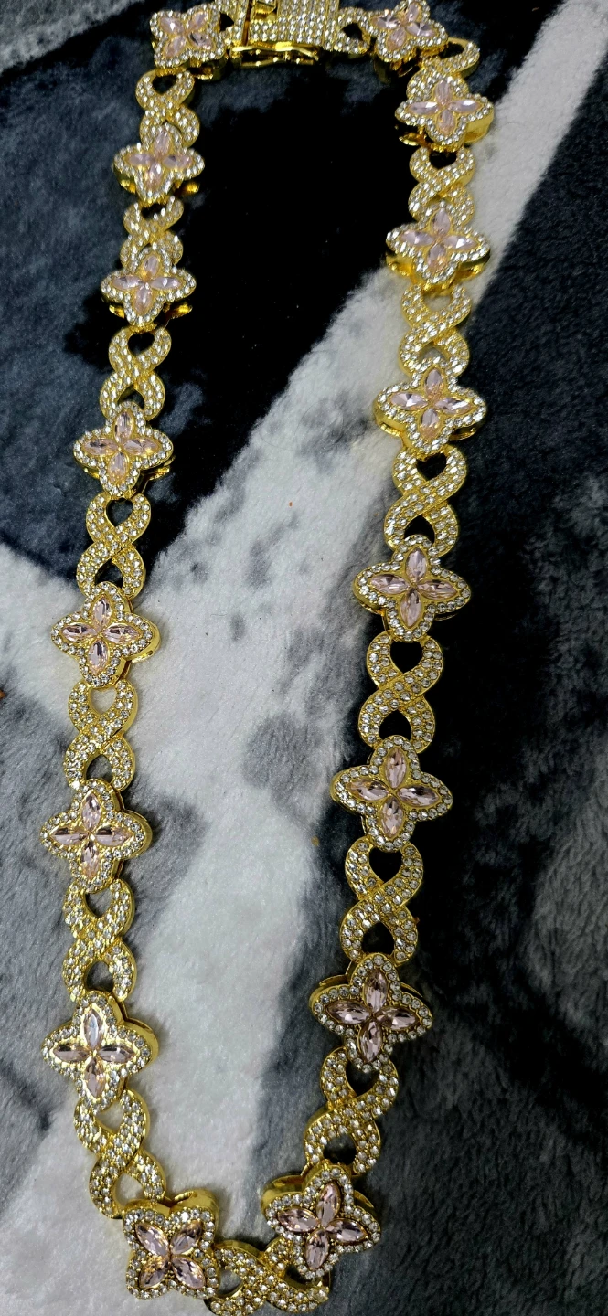 Gold Tone Clover Bracelet with Pink or Green Gems - photo 5