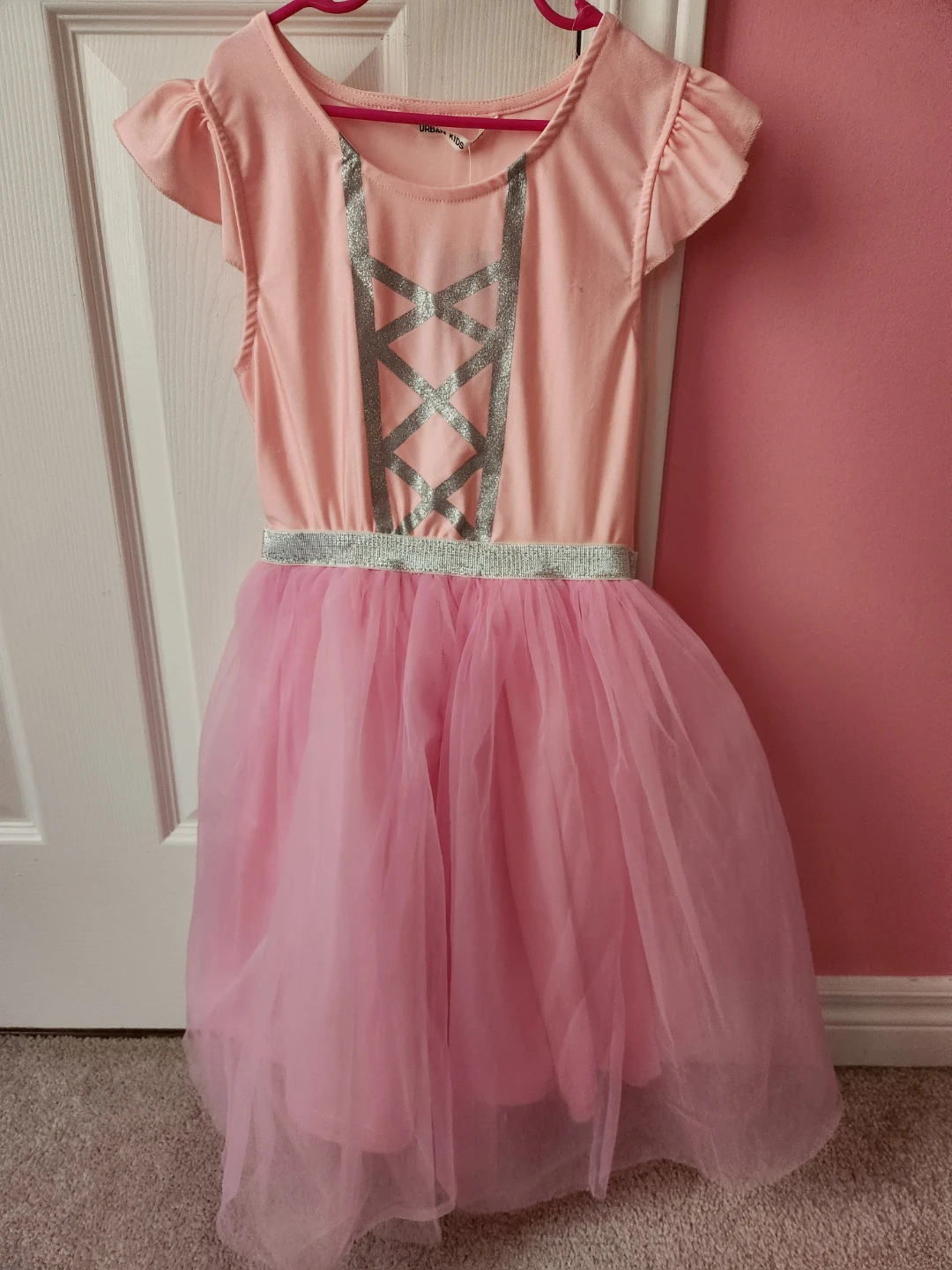 Pink Tulle Dress with Silver Detail - Size 10/12