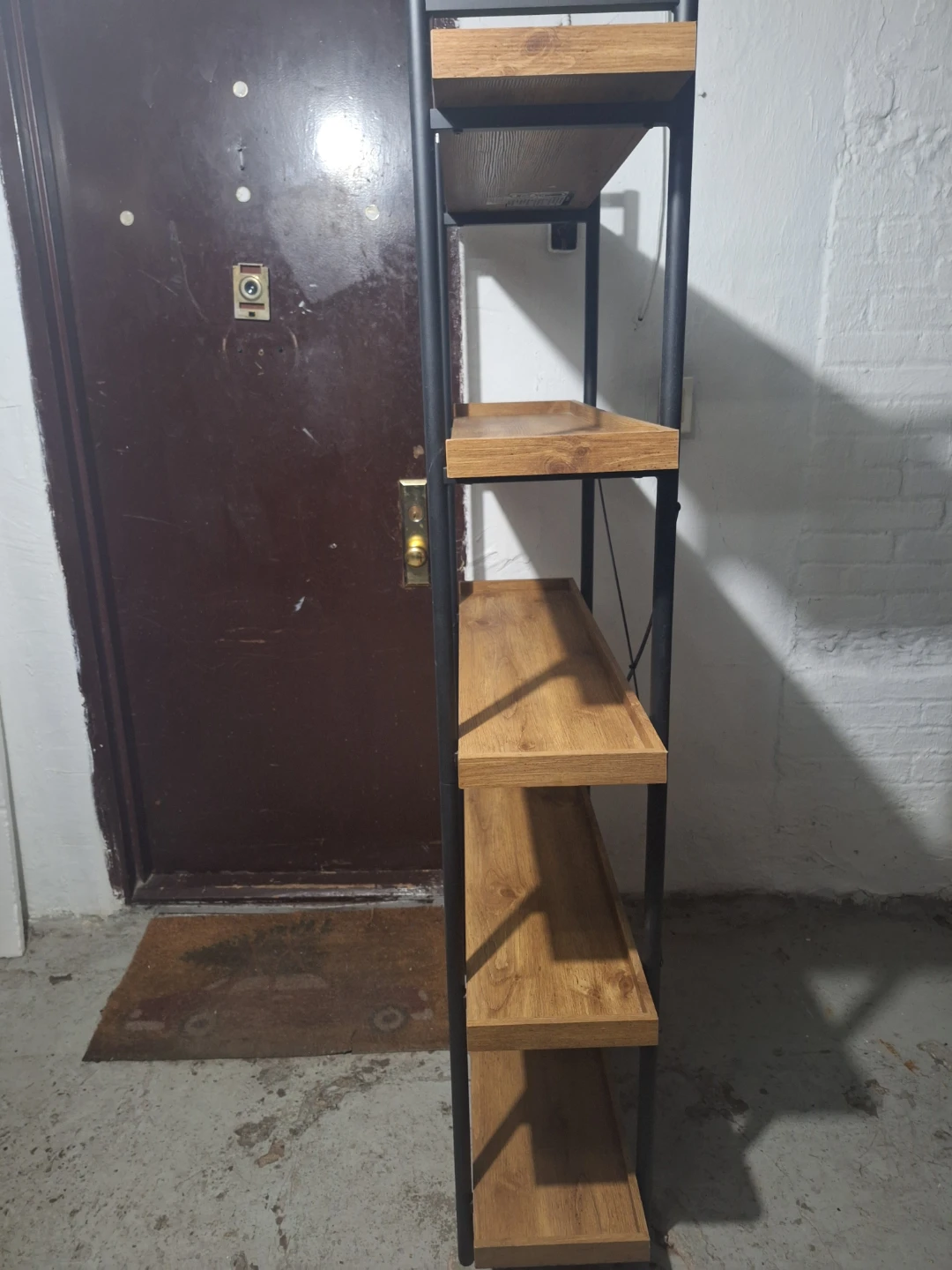Tall 5-Shelf Bookcase with Wood Shelves and Black Metal Frame - photo 2