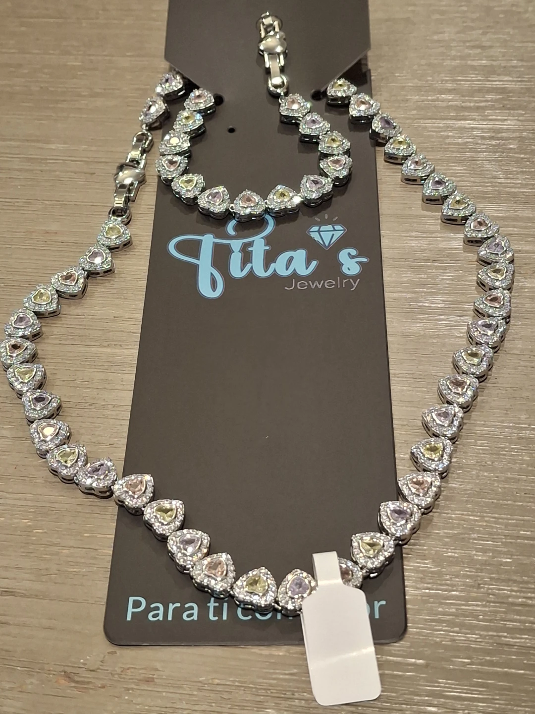 Tita's Jewelry Heart-Shaped Gemstone Bracelet & Necklace Set