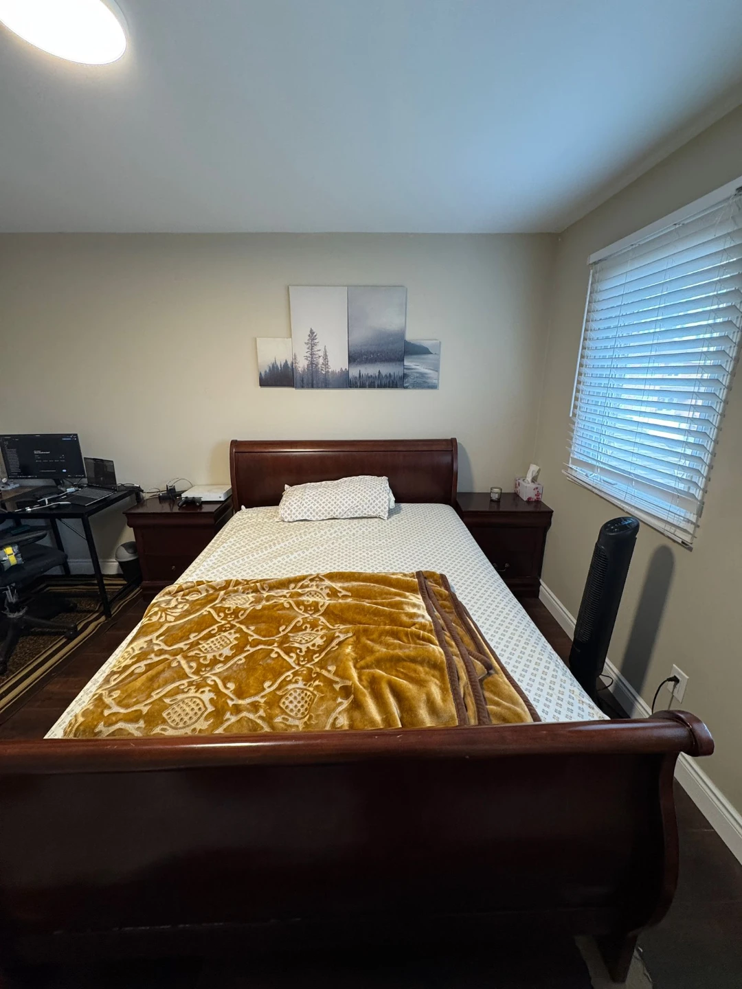 Dark Wood Sleigh Bed  set