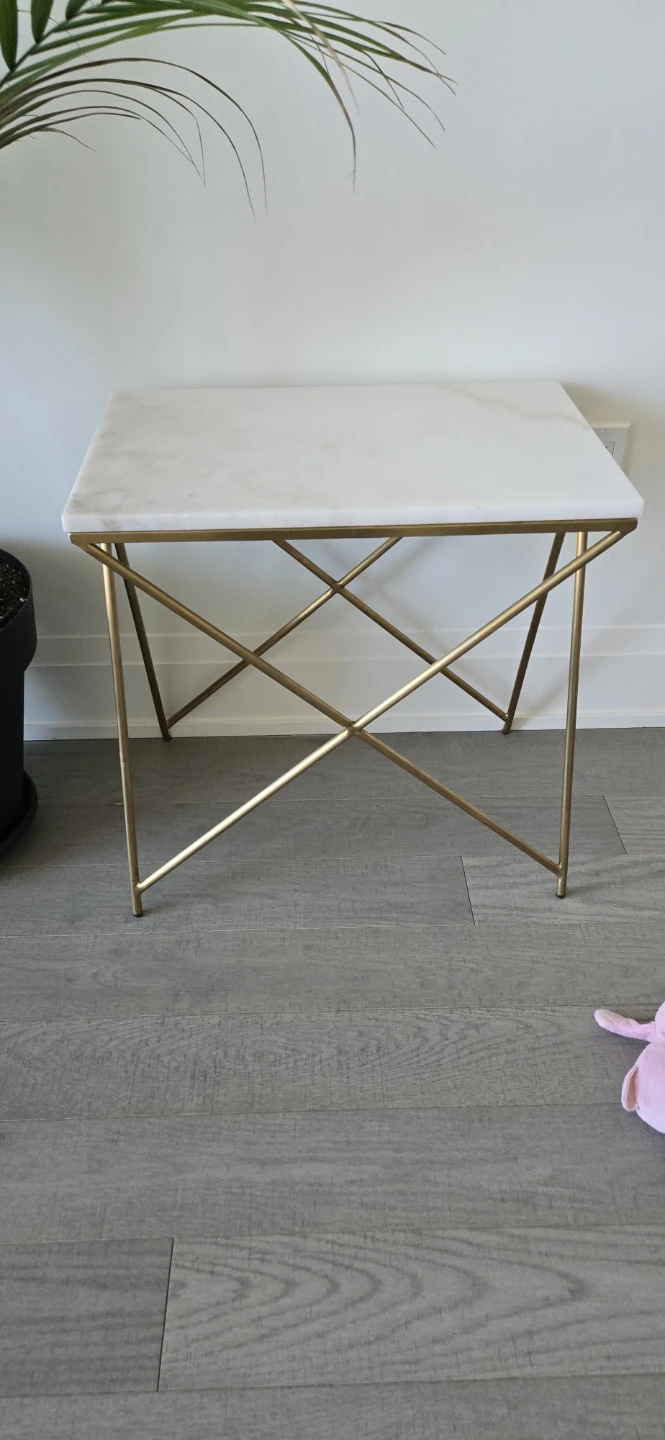 Marble Top Side Table with Gold Metal Base