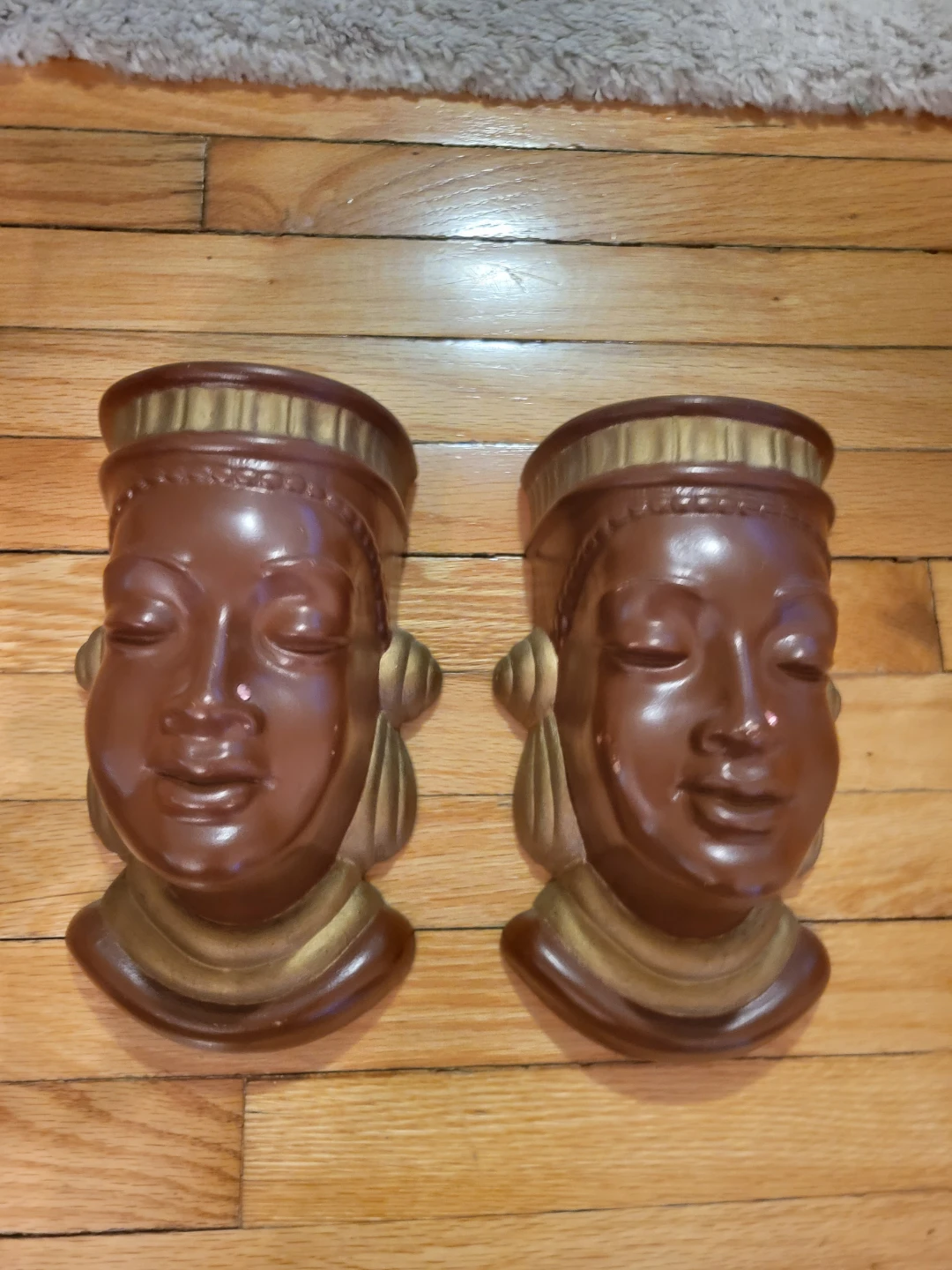 Pair of Wall Mounted African Face Planters