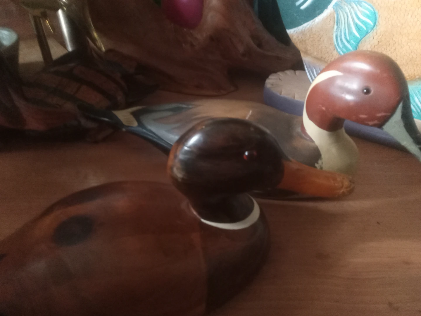 Two wooden duck decoys