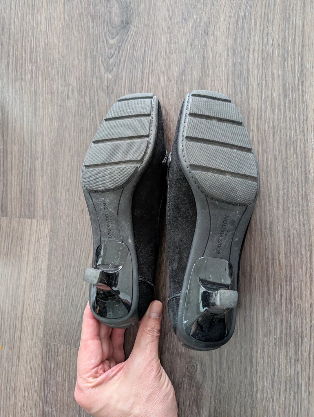 Louis Vuitton Black Suede Loafers with Gold Buckle - photo 2