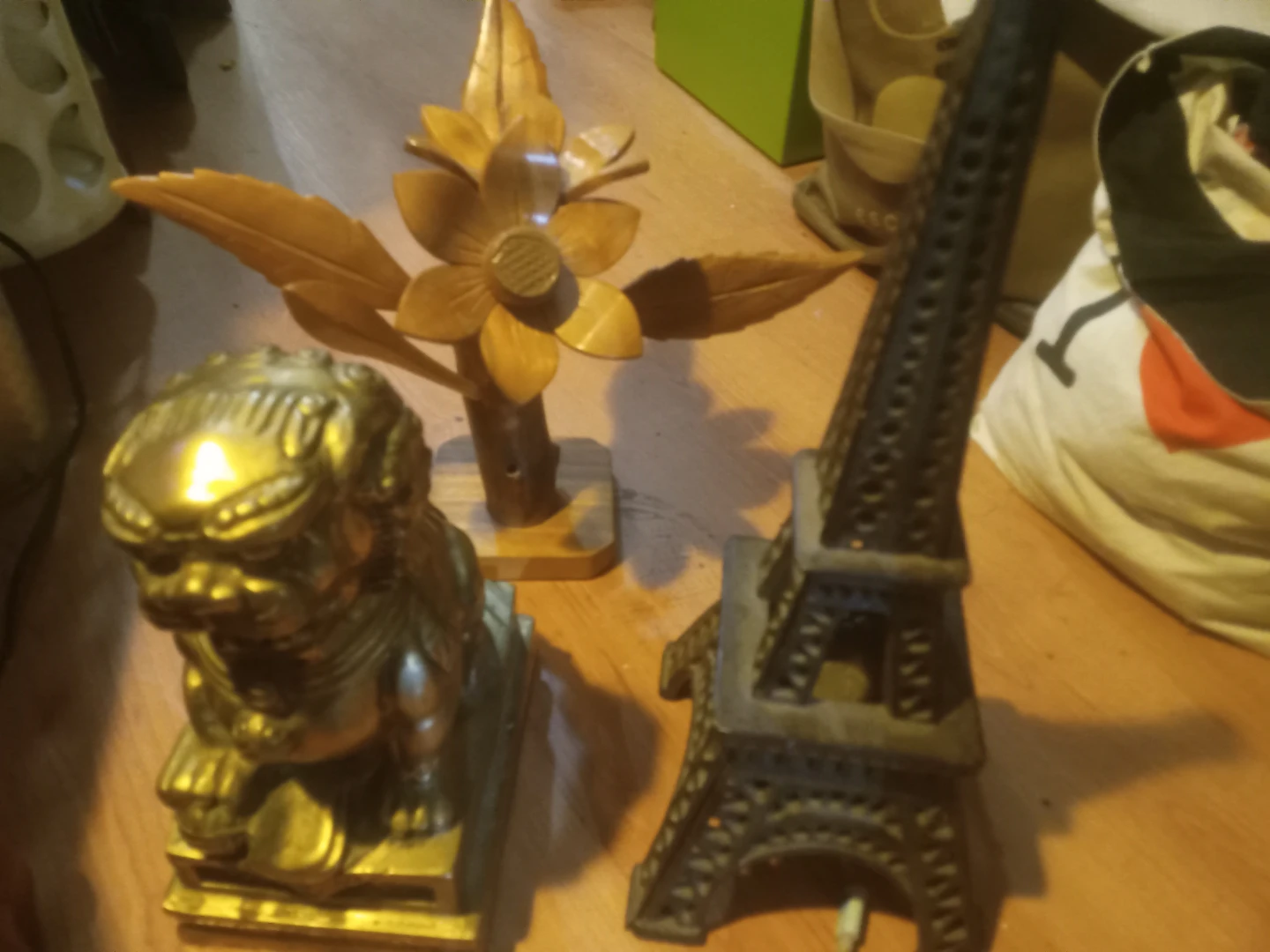 Decorative Eiffel Tower and Foo Dog Figures