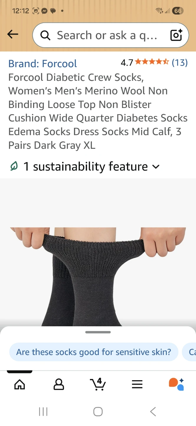Forcool Merino Wool Diabetic Crew Socks - Size L - photo 4