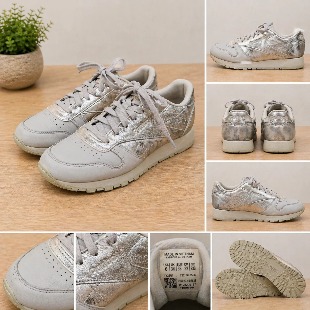 Reebok Classic Leather Women's Silver Grey Sneakers Size 6