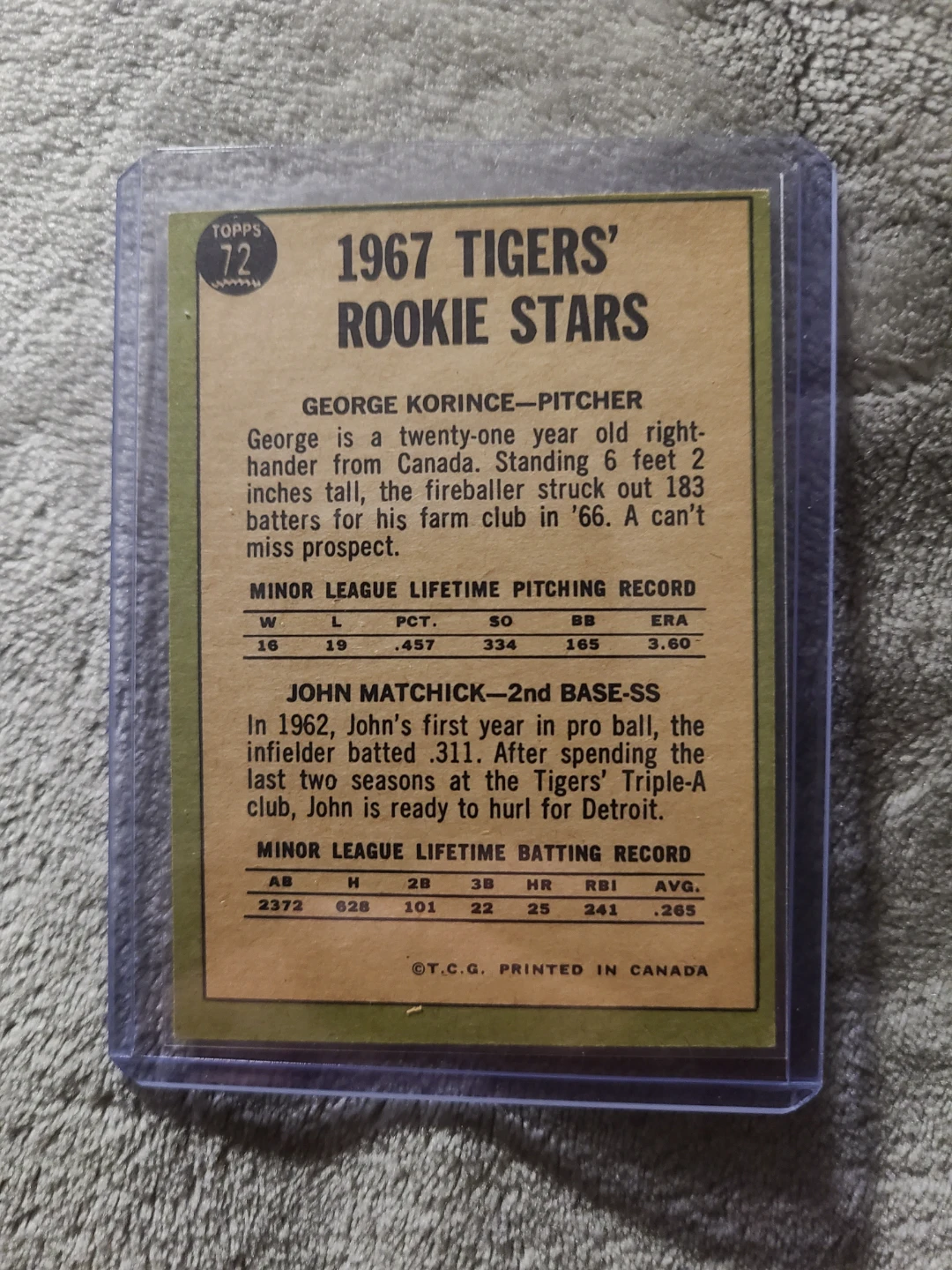 1967 Topps Tigers Rookie Stars George Korince & John Matchick - photo 2
