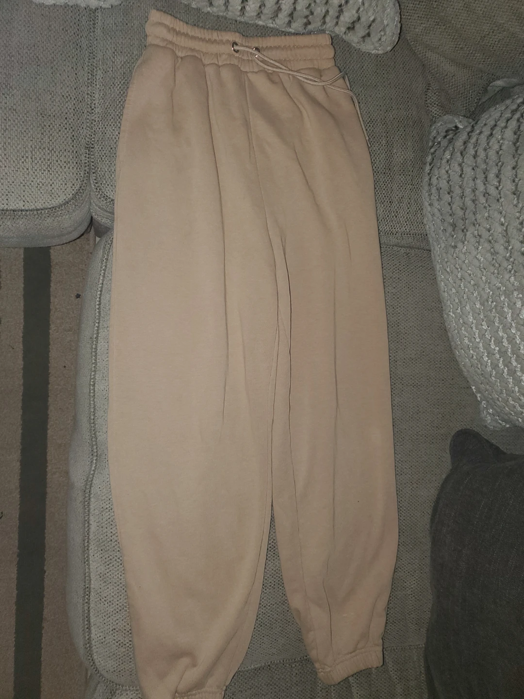 Beige Sweatpants with Drawstring Waist