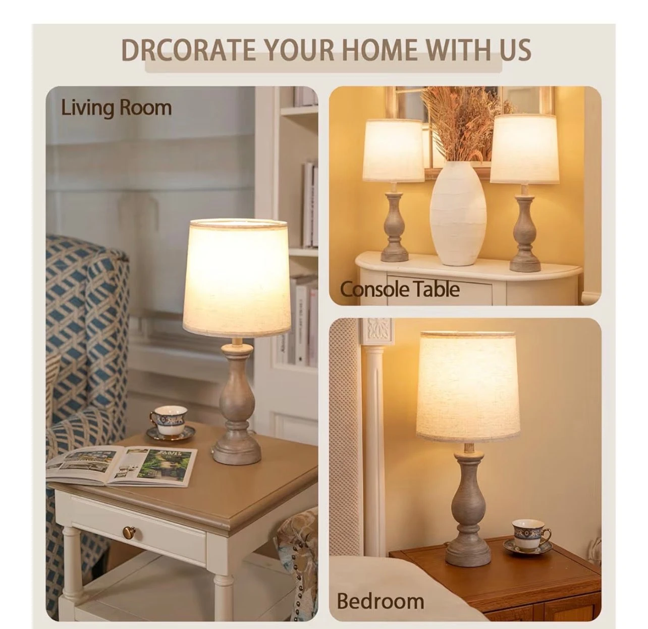 Rustic Table Lamp with Linen Shade - photo 2