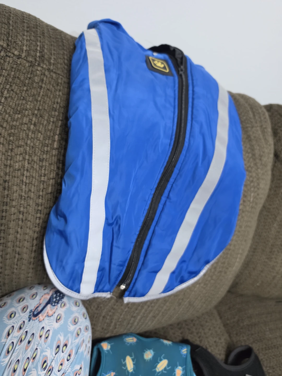 Blue and Red Puffer Dog Coat