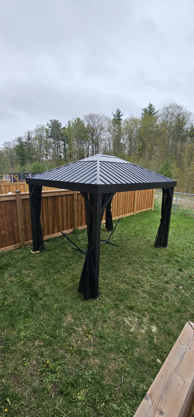 Black Gazebo with Metal Roof and Mosquito Netting