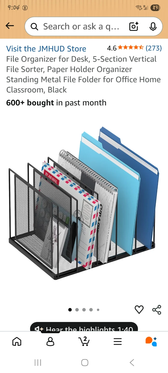 5-Section Vertical File Organizer - Black Metal Mesh 🌱