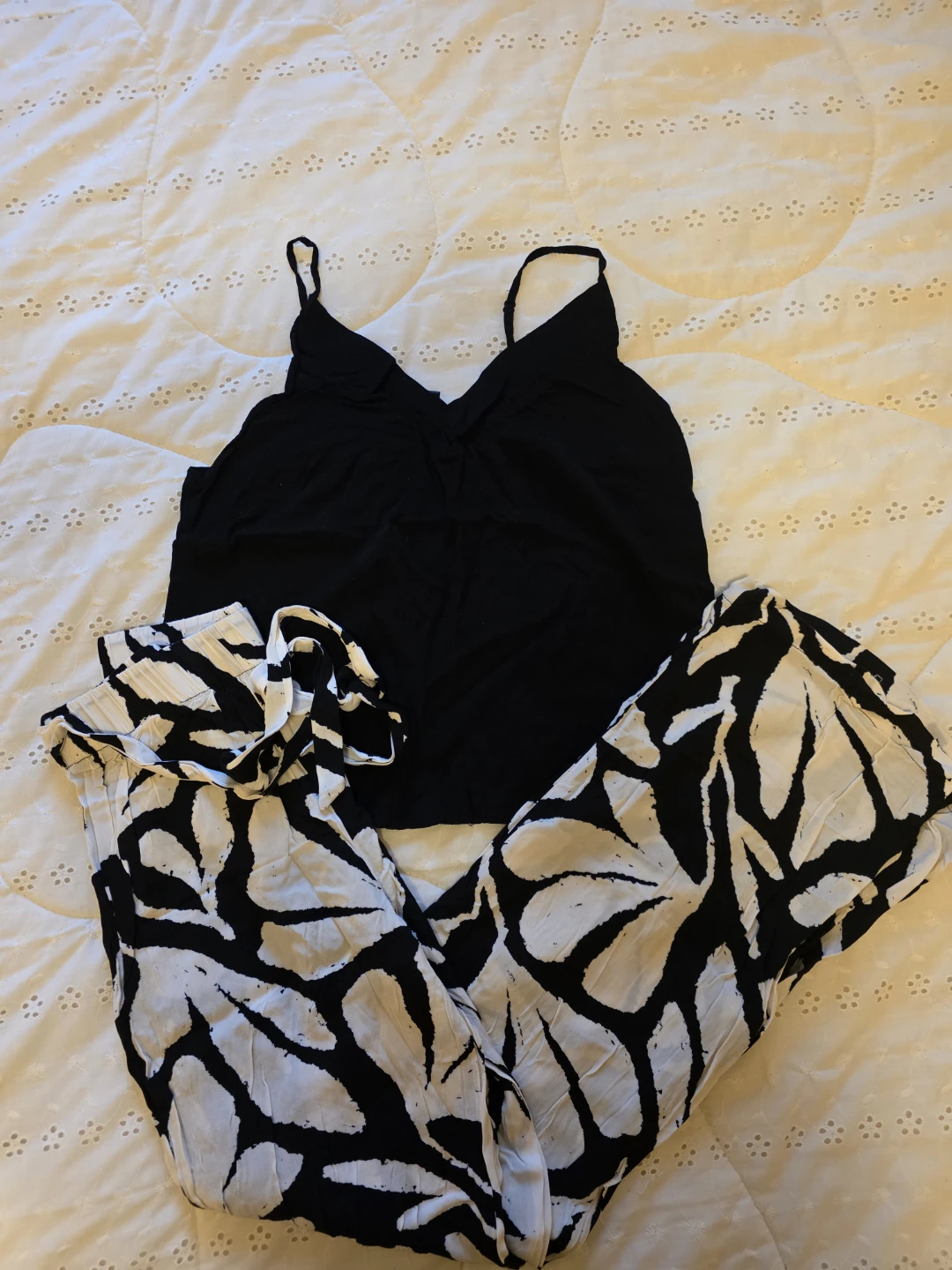Black Camisole and Printed Pants Set