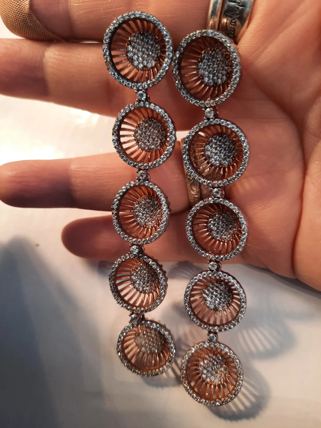 Rose Gold Tone & Crystal Dangle Earrings - photo 2