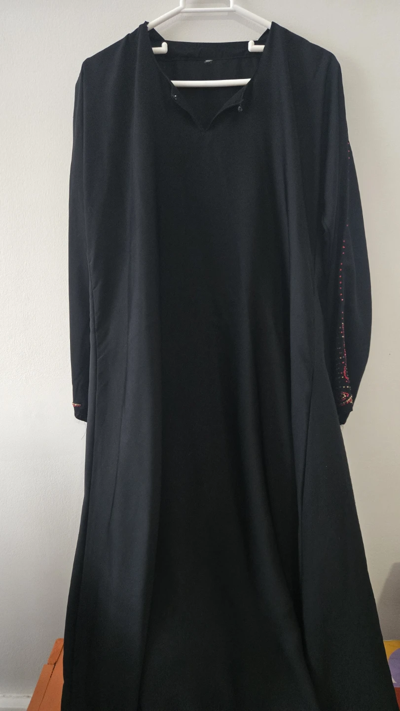 Black Abaya with Red and Gold Embellishments 🌹