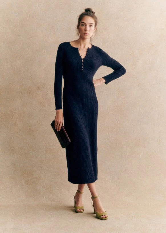 Sézane Meryl Midi Dress Navy Size S - photo 2
