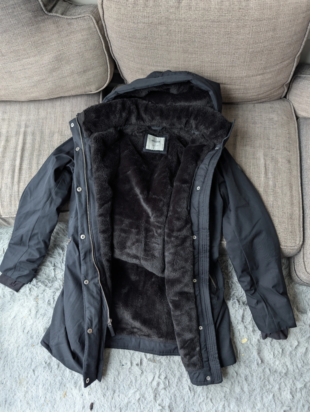 Hollister Women's Black Faux Fur Lined Parka Jacket - Size S - photo 2