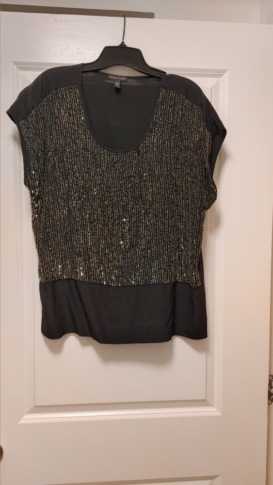 Black Sequin Blouse Top Medium