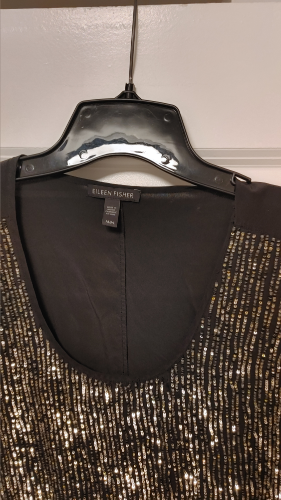 Black Sequin Blouse Top Medium - photo 2