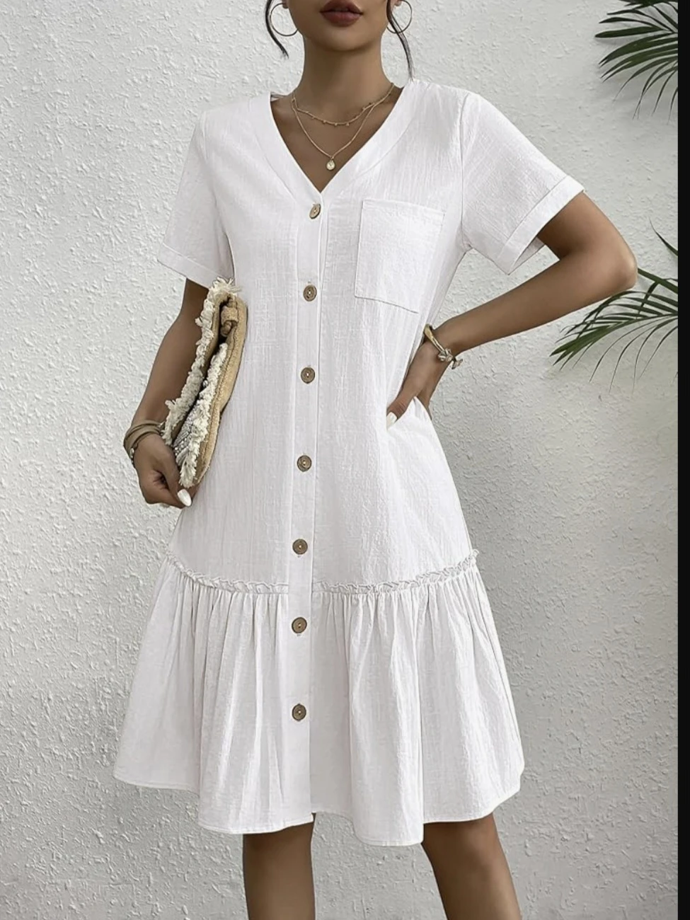 NWT HOTOUCH White Button-Up Tiered Dress Medium