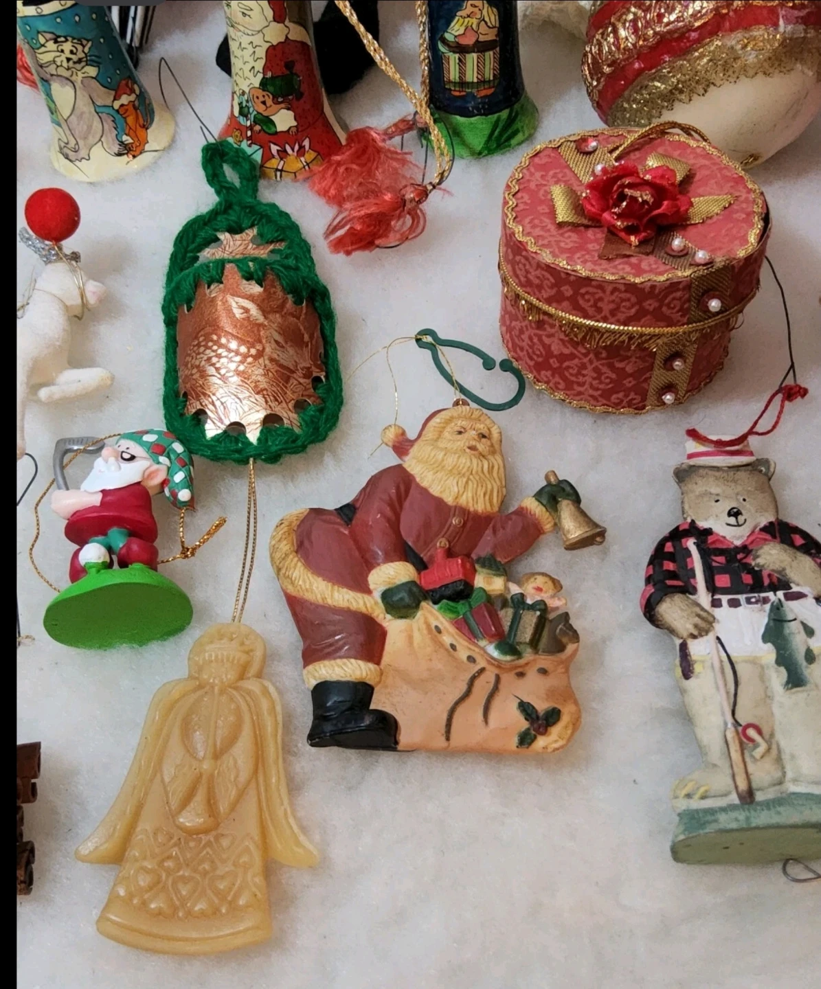 VTG 1950s Christmas Santa Figure Ornaments  Angel  Elf Bells - photo 4