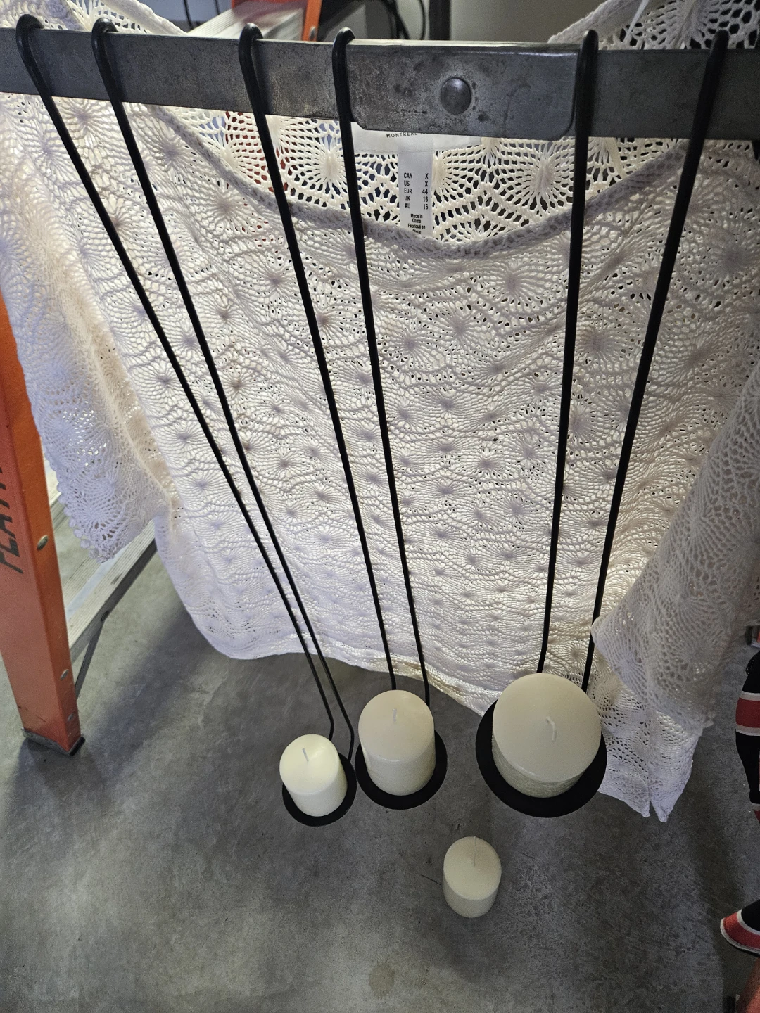 3 hanging pillar candles and holders