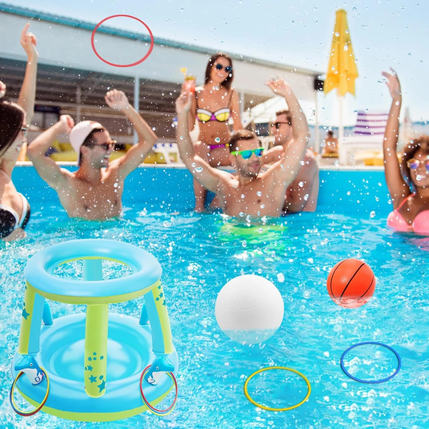 NEW 3 in 1 Pool Volleyball Net Basketball Hoop Ring Toss Game - photo 3
