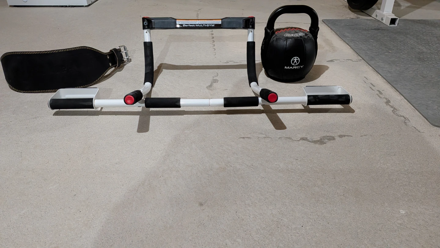 Perfect Multi-Gym Doorway Pull-Up Bar, 35lb kettlebell