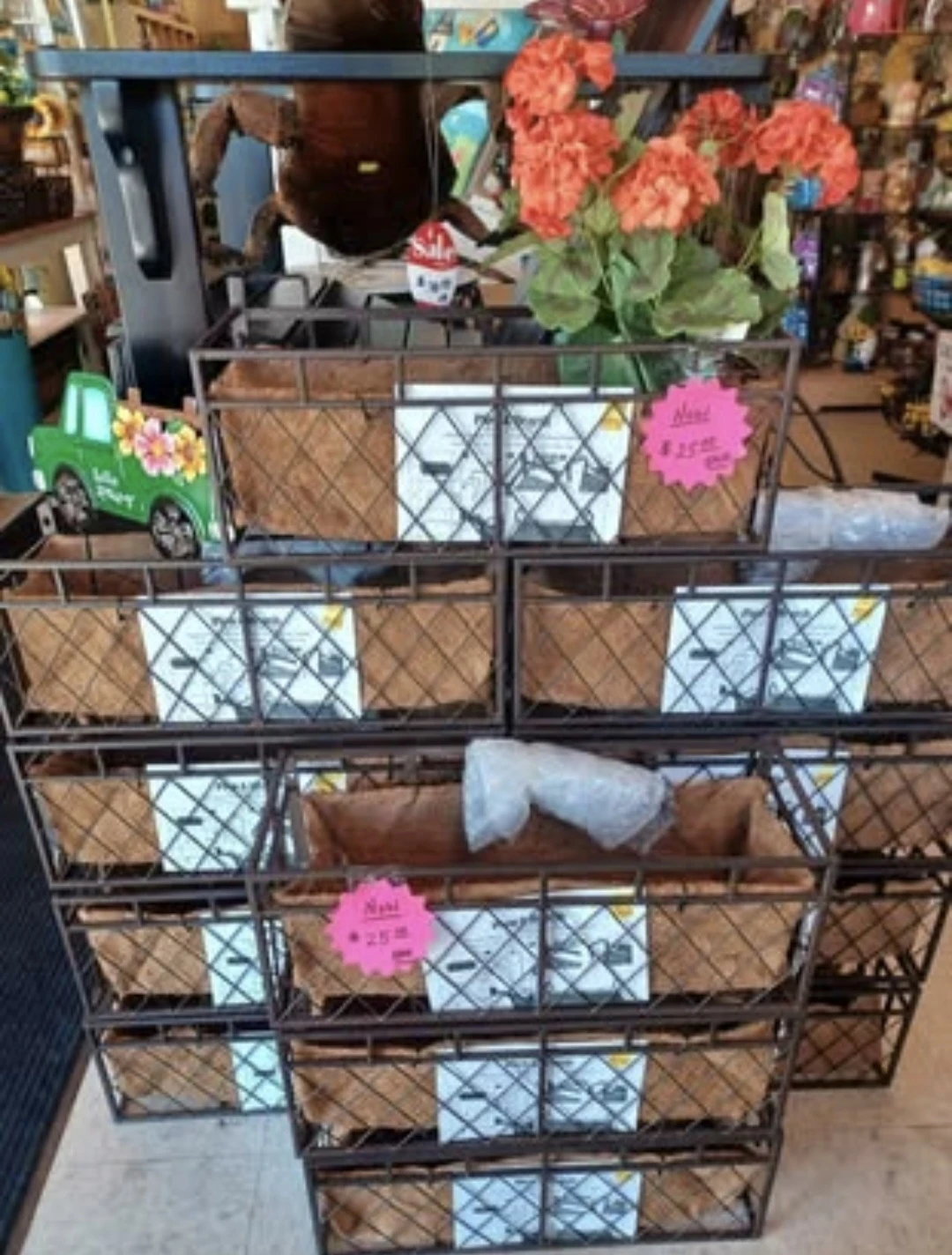 New Wrought Iron Railing Planter with Coco Fiber Liner $25 each. - photo 2