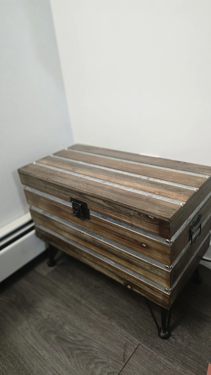 Rustic Trunk Side Table with Metal Accents