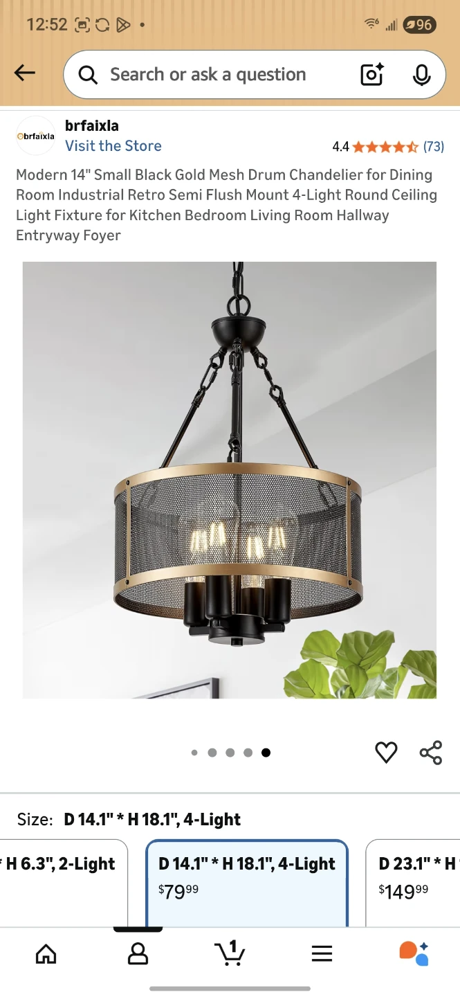 Modern 14" Black Gold Mesh Drum Chandelier